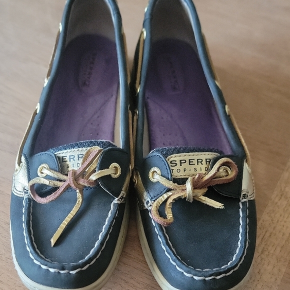 Sperry Women's Black and Gold Boat Shoes - Picture 2 of 4